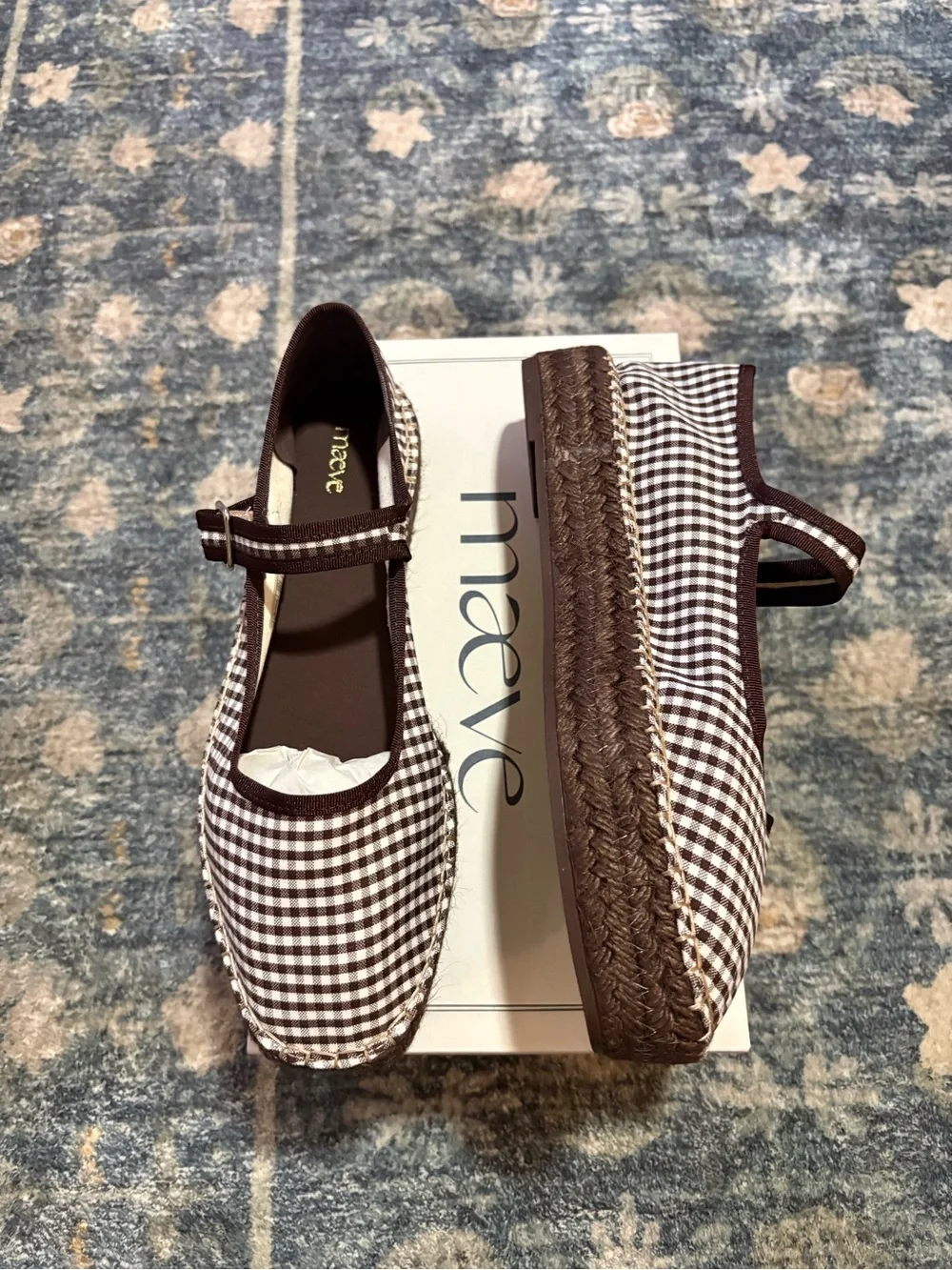 NEW Anthropologie Maeve Gingham Mary Jane Espadrille Flats Size 40